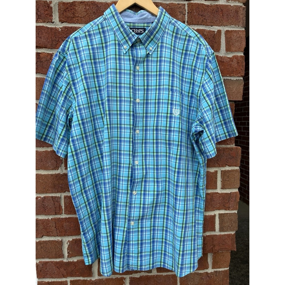 Chaps Short Sleeve Button Down Plaid Shirt Mens Size 2XL